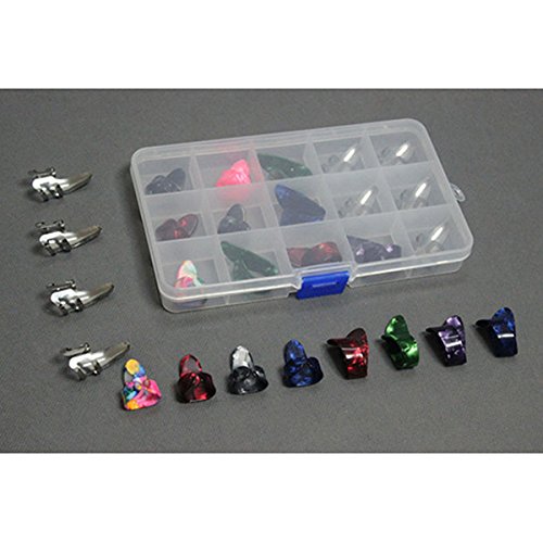 ULTNICE 15pcs Finger Pick Thumb Pick Set Guitar Picks with 15 Grid Case Storage Box