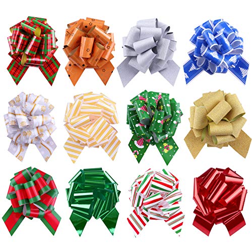 Jeicy 24 Pack Ribbon Pull Bows (5" Wide) Wrapping, Bows, Baskets, Wine Bottles and Holiday Decoration