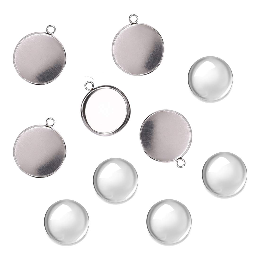 DROLE 100Pcs Bezel Pendant Blanks Kit-50Pcs Stainless Steel Pendant Trays Round Bezel with 50Pcs Glass Cabochons Clear Dome,18mm Pendant Blanks for Photo Pendant Craft Jewelry Making
