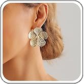 Xduargs Boho Flower Petal Earrings Large Floral Earrings Gold Floral Flower Earrings Exaggerate Metal Flower Statement Earrings Jewelry for Women