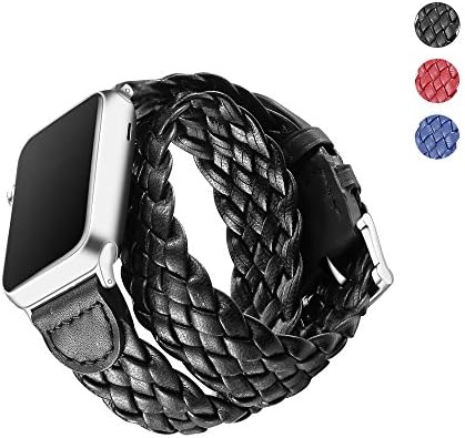 WAfeel for Apple Watch Band 38/42mm Woven Fabric Double Tour iwatch Strap Replacement Band with Stainless steel Adpter for Iphone Watch Series 3 Series 2 Series 1,Sport Edition, Women (Black 1, 42mm)