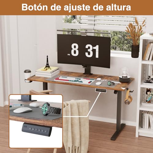 Cakhdry Escritorio elevable,Escritorio Ajustable Altura electrico,160 * 60CM Escritorio,Escritorio de Pie para Oficina en Casa, con Memoria y Soporte Metálico en T (rústicos Vintage)