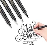 Hand Lettering Pen, 4 Sizes Black Calligraphy Pens Brush Markers Set for Beginners Signature Writing Art Drawing Illustration Sketching Bullet Journaling, Planner, Design, Refillable