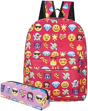 KooJooe Canvas Unisex Emoji Black School/Hiking/Travel/Camping/Laptop Backpack/Book bags/Day packs for Kids/Girls/Boys/Teenagers/Women(Free Pencil bag) (Red)
