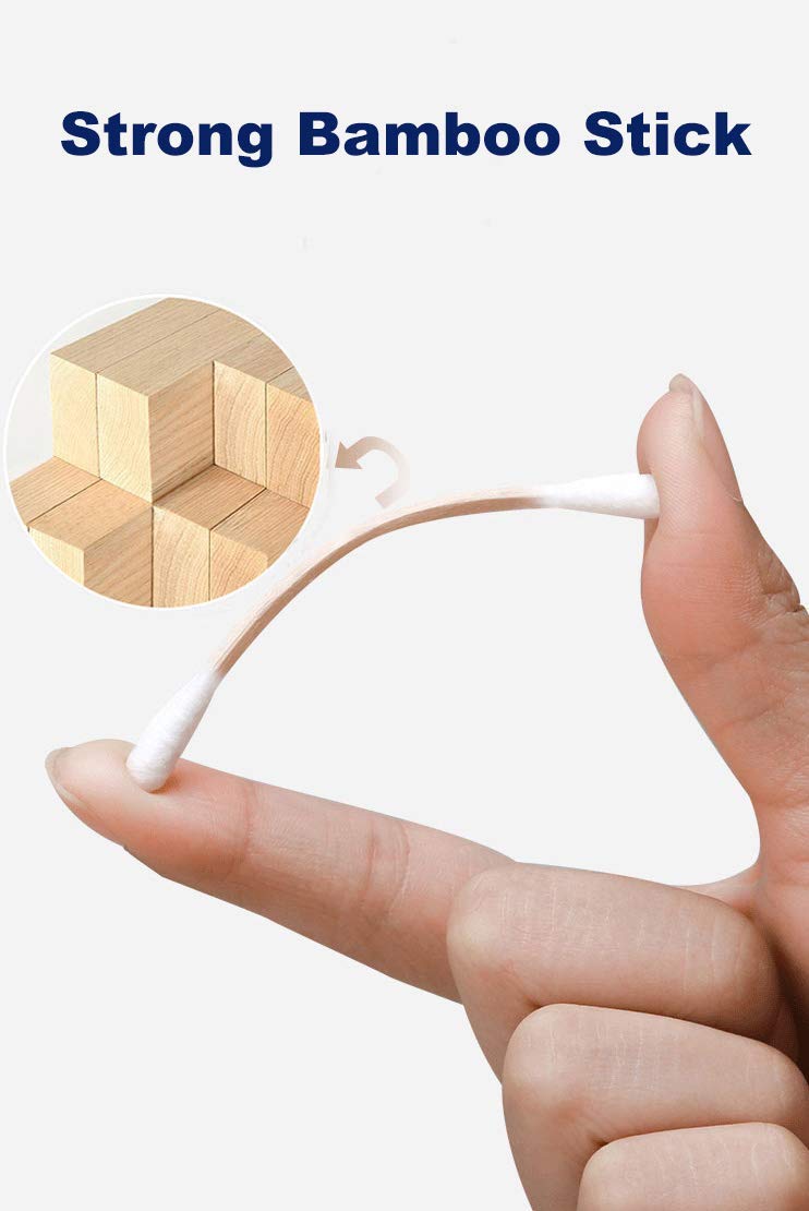 500 Count Cotton Swabs with Strong Bamboo Sticks by Xumzee, Pure Natural Cotton Heads, Biodegradable, Cruelty-Free Cotton Buds