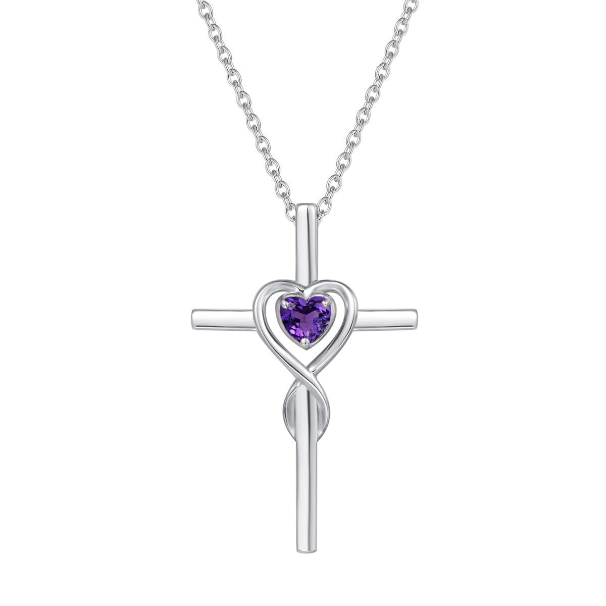 FANCIME 925 Sterling Silver Cross Infinity Heart Pendant Necklace with Natural Amethyst Gemstone Fine Jewellery for Women Girls - Chain Length: 16 + 2 Inch — image 1
