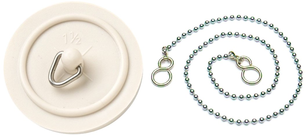 Merriway BH03431 38mm (1.1/2 inch) White Basin Plug Stopper with 300mm (12 inch) Polished Chrome Ball Chain