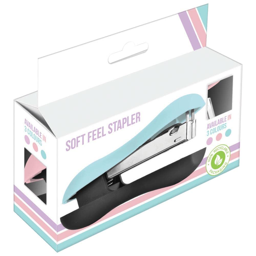 Pastel Colour Half Strip Soft Feel Stapler Blue/Pink/Purple Office Desk Stationery - Randomly Supply