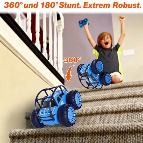Remote Controlled Car, No Battery Change! USB-C Direct Charge, 4WD Amphibious Vehicle 15 km/h 2.4 GHz Waterproof, 360° Stunt, LED Light, Toy for Children 3-12 Years, Gift Boys Girls Outdoor