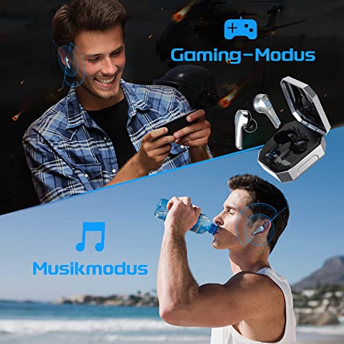 ENUOSUMA Bluetooth Kopfhörer In-Ear, Ohrhörer Kabellos mit Klarem Audio, ES22 Wireless Earbuds IPX5 5.0 Headset Noise Cancelling Headphones mit Mikrofon für Musik, Anruf, Spiel und Sport, Silber