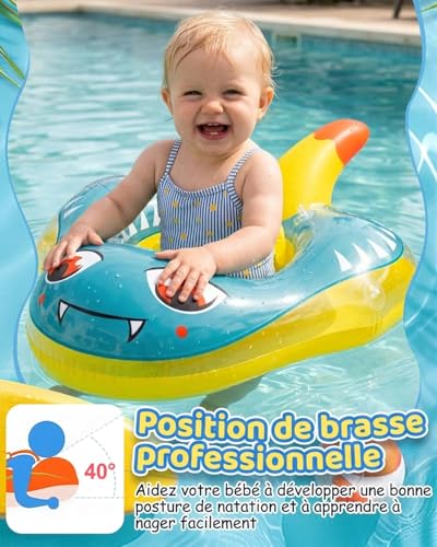 Baby Swim Ring with Sun Shield, Anti-Roll Baby Swimming Pool, Baby Parasol Buoy with Balance Ball, Inflatable Baby Swim Ring 10-24 Months 8-16 kg, Baby Swim Ring Inflatable Swimming Pool