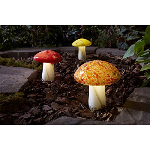 Solar LED Path Light 3-Pack 2X Brighter (2.4-Lumen) Red, Yellow, Orange Mushrooms