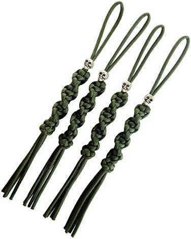 Paracord DNA Helix Style Knife Lanyard with Skull Alloy Bead-4 Pack (Army Green) By CandyHan