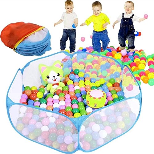 A Blue Ball Pit for Kids, Portable Hexagon Playpen Easy Folding Ball Play Pool Toy Play Tent with Storage Bag for Indoor and Outdoor Balls not Included