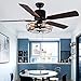 52 Inch Retro Industrial Ceiling Fan with Light 5 Wood Reversible Blade Chandelier Fan Remote Control Iron Cage Pendant Light Fan for Living Room(Bronze + Black)