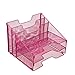 VANRA Metal Mesh Desktop File Sorter Organizer Desk Tray Organize with 3 Letter Trays and 2 Vertical Upright Sections, Pink