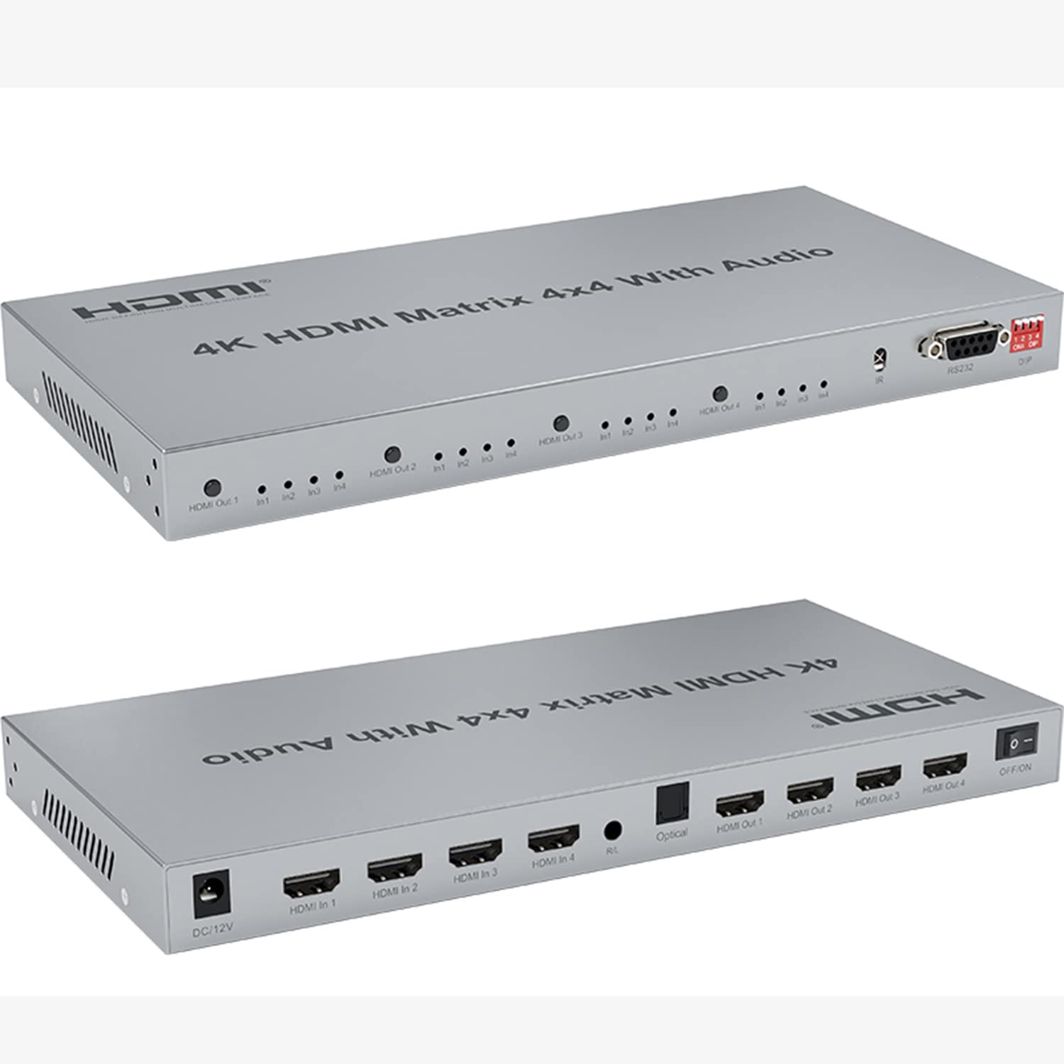 Photo 1 of 4K HDMI Matrix Switch 4x4, HDMI Matrix Switcher Splitter 4 in 4 Out with RS232 Control, HDMI Matrix Selector Box with 3.5mm & Optic Audio Output.