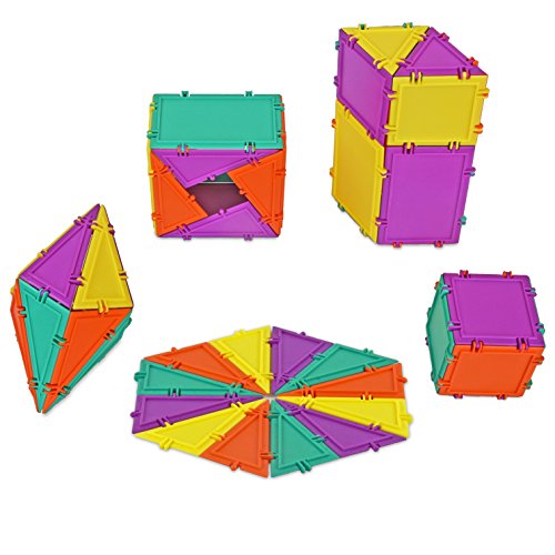 Geometiles 3D Building Set for Learning Math, Includes Online Activity Books,32-pc, Made in USA (Triangle/Rectangle/Square)