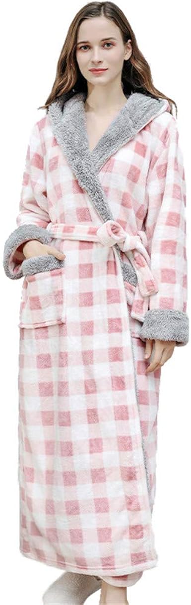 LFANH Bata de franela estampada a cuadros para mujer, kimono de algodón