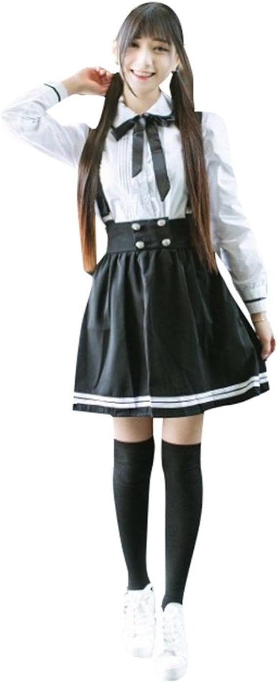 Amazon ワンピース 森ガール学園風 サロペット オールインワン オーバーオール セーラー服 ロリータ蝶結び 春 ワンピース チュニック 通販