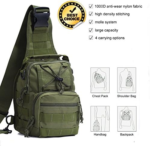 Outdoor Tactical Backpack Military Sport Bag Molle Chest Pack Daypack Crossbody Backpacks Shoulder Laptop Bag Funny Pack Small Camos Rover Sling Pack for Hunting Camping Hiking Treking (Army Green)