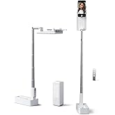 SupeDesk Phone Stand for Recording, Overhead Phone Mount with Light, Selfie Stand,Portable,Extendable,360° Rotate,Adjustable,Wireless Remote,Rechargeable, for 3.5-6.9" Phones, Live Streaming, White