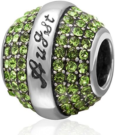 Charmstar Sparkling August Birthstone Charm with Peridot Austrian Crystal Authentic Solid Sterling Silver Round Barrel Bead Fits Compatible European Birthday Bracelet