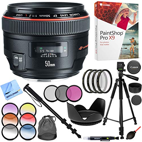 Canon EF 50mm f/1.2L USM Lens with Case and Hood Plus 72mm Filter Sets and Accessories Bundle