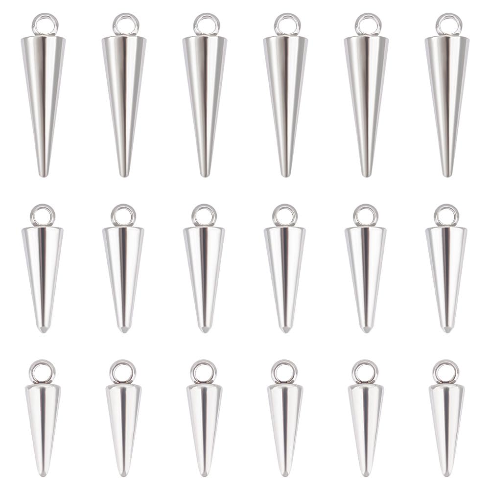 UNICRAFTALE 30pcs Stainless Steel Cone Charm 3 Sizes Punk Style Charm Spike Pendants Dangle Charm for Necklace Earring Bracelet Jewelry Making
