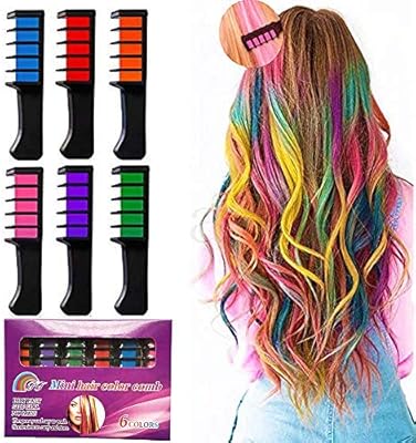 Bluespace 6pcs Hair Chalk Comb For Girls Rainbow Colors Hair Chalk