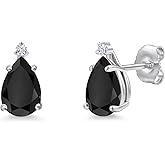 Gem Stone King 14K White Gold Black Onyx Stud Earrings for Women | 1.77 Cttw | Gemstone December Birthstone | Pear Shape 8X5MM