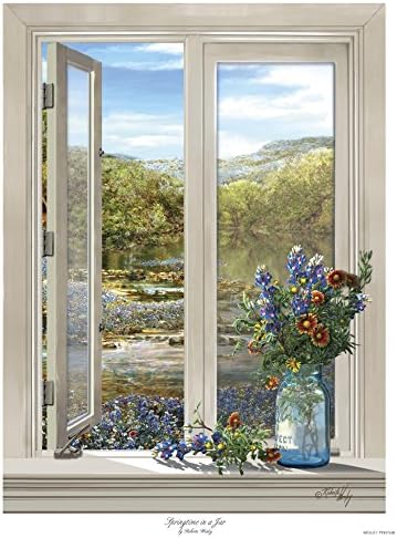 Springtime in a Jar – 18x24 wildflower bouquet in glass canning jar on window sill – art print by Roberta Wesley – direct from Wesley Prints. (1)