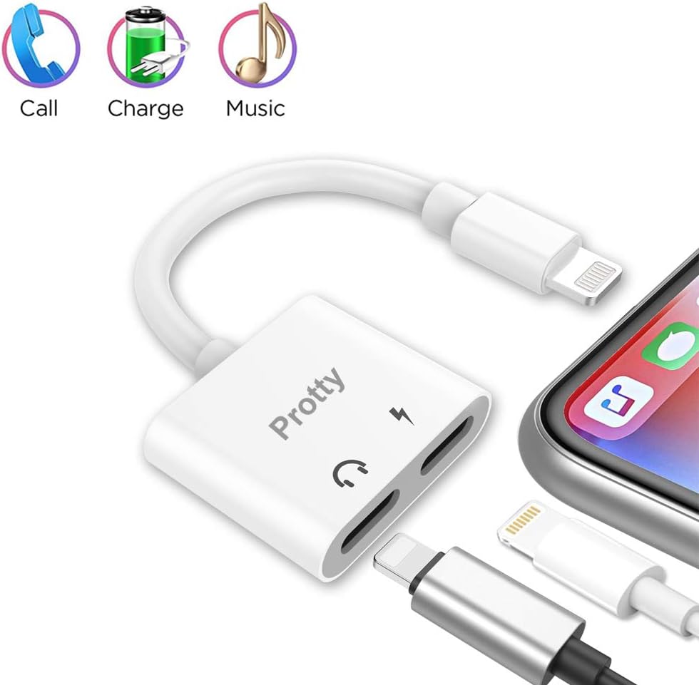 Protty Headphone Adapter & Splitter, Headphone Jack Audio & Charge Connector Splitter Calling/Charger/Music/Remote Control for IP XS/XR/XS MAX/7/7 plus/8/8 Plus/X