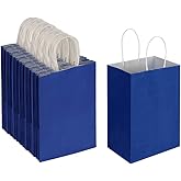 Oikss 100 Pack 5.25x3.25x8.25 Inch Small Royal Blue Kraft Paper Bags with Handles Bulk for Birthday Wedding Party Favors Grocery Retail Shopping Business Goody Craft Gift Bags Sacks (100pcs Count)