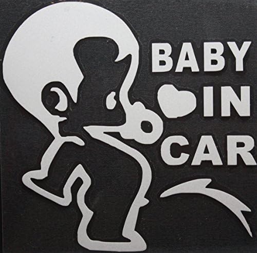 BABY IN CAR WITH PACIFIER URINATING REFLECTIVE CAR / TRUCK / DECAL STICKER WITH ALCOHOL PAD ~ Size 4.5" x 4.5" ~ MADE OF VINYL