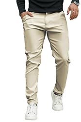 GINGTTO Leather Pants for Men Slim Fit Chinos for