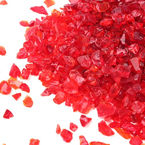 Alan Stone High Luster Reflective Fire Glass Gravel,Fire Gems,Fire Drops,Fire Glass Pebbles Stones Beads Chips for Fire Pit Fish Tank Aquarium Garden,3-6mm 305g/0.67lb (Red)
