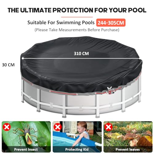 Aipwerer Round Pool Cover for Swimming Pools 244-305 cm | Swimming Pool Cover Diameter 310 cm | Tear Resistant | Protective Cover for Intex & Bestway Swimming Pools