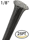 1/8" PET Expandable Braided Sleeving - 25FT (Black)