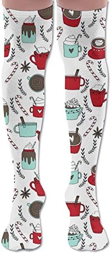 Hot Cocoa Christmas Compression Socks Soccer Socks Knee High Sock Tall 25.5" For Running,Medical,Athletic,Edema,Diabetic,Varicose Veins,Travel,Pregnancy,Shin Splints,Nursing
