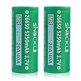26650 Battery Flat Top 5250mAh, Shockli IMR 26650 High Drain 30A 3.7v Rechargeable Li-ion Battery (2 pcs)- Ideal for Aegis