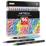 Arteza Real Brush Pens, 96 Paint Markers with Flexible Brush Tips, Professional Watercolor Pens for Painting, Drawing, Coloring with Water Brush, 100% Nontoxic