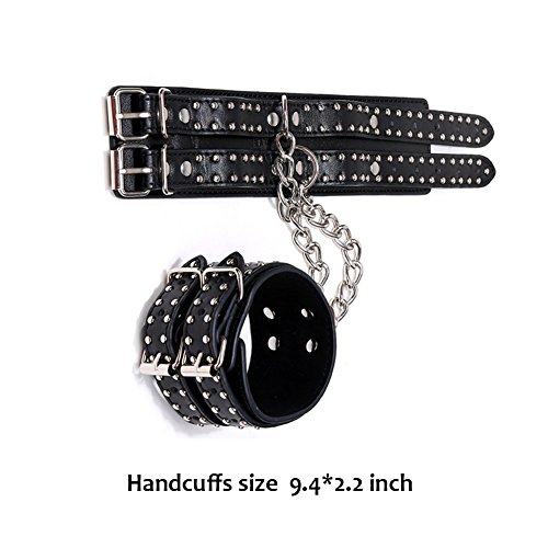 Black Furry Handcuffs Plush Faux Leather Rivets Punk Wrist Cuffs For Women Men Adult Play With Stronger Metal Clips