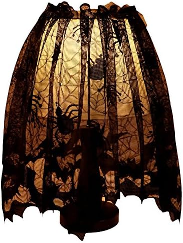 Kiwitwo 20 x 60 inch Halloween Decoration Lamp Shades + Silk Ribbon, Gothic Lace Spider Web Land shade Topper Lamp Cover for Halloween Theme Festive Party Supplies, Black