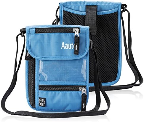 Aautoo Passport Holder Neck Pouch Hidden Travel Wallet With RFID Blocking,Smart Storages Safe Travel For Cash, Coin, Keys, Credit Cards, Passports, Cellphones--Say Goodbye To Rush (Blue)