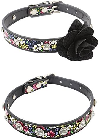 Combofix Adjustable Rhinestone Dog Collar with Flower &amp; Bling Charm for Puppy or Cat