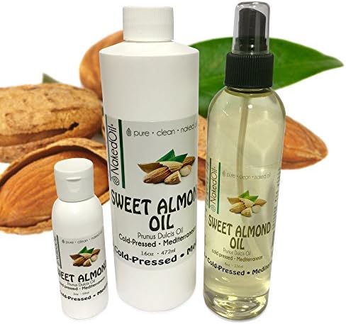 Sweet Almond Oil- 5 Sizes Available. NakedOil Sweet Almond Oil Cold Pressed Mediterranean! Skin, Hair, Carrier, Massages &amp; More! (8 Ounce)