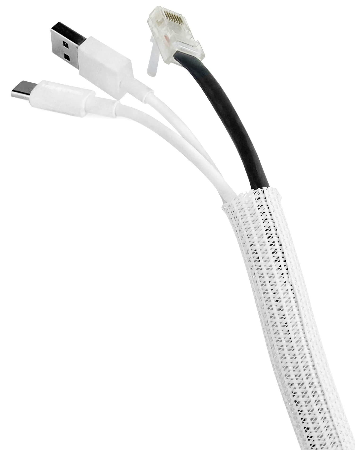 QWORK® 10ft/3m Self-Closing Cable Sleeve, Braided Wire Tidy Cable Management Cable Tie Diameter 1/2”-3/4” (13-20mm), White