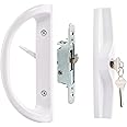 HauSun Patio Sliding Door Handle Set with Lock Key Cylinder,Mortise Lock and Face Plate,Complete Replacement Handle Lock Set Fits Door Thickness from 1-1/2" to 1-3/4",Reversible Design