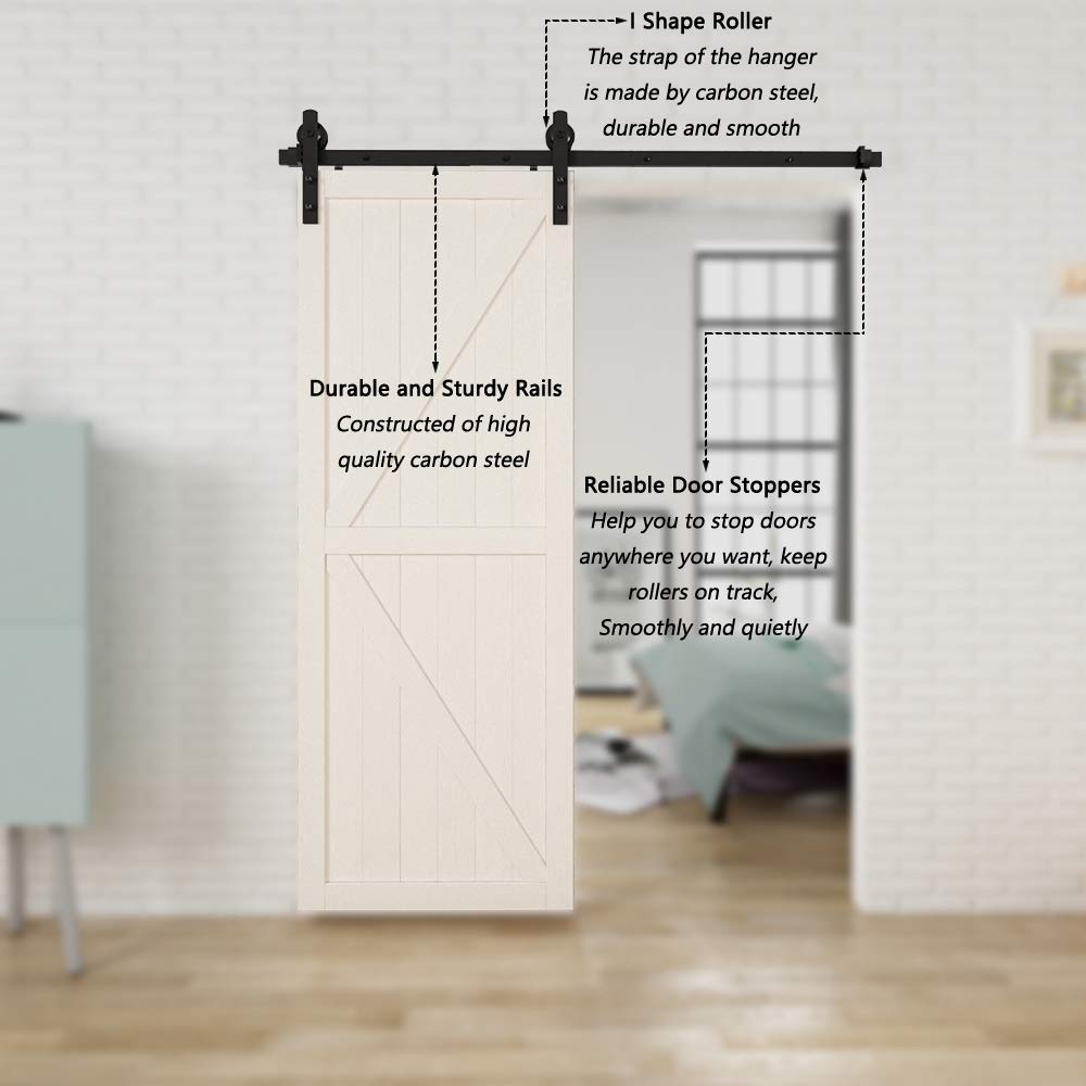 HomLux 5ft Heavy Duty Sturdy Sliding Barn Door Hardware Kit, Single Door-Smoothly and Quietly, Easy to Install and Reusable - Fit 1 3/8-1 3/4" Thickness & 30" Wide Door Panel, Black(I Shape Hanger)